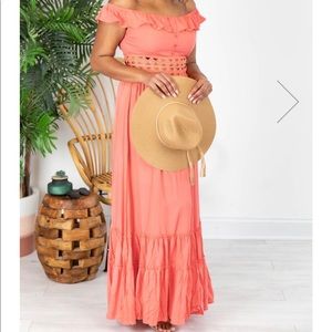 Pink Lily Coral Maxi Dress New